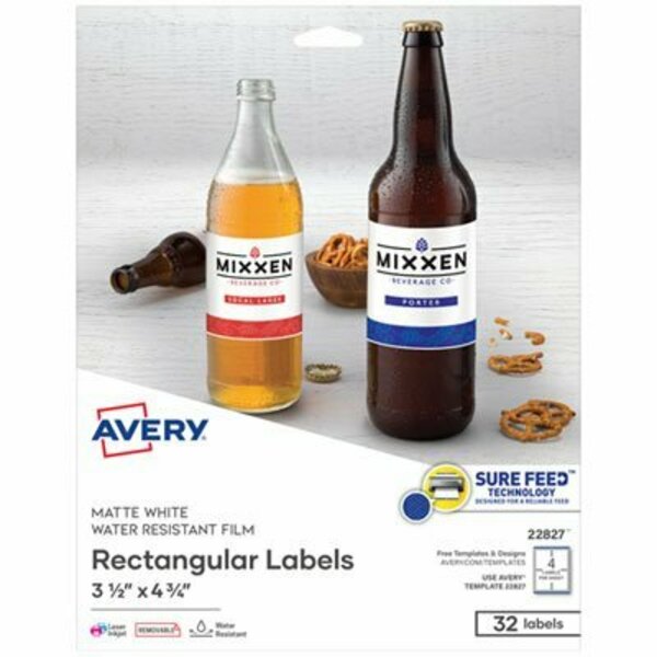 Avery Dennison Avery, REMOVABLE PRINT-TO-THE-EDGE WHITE LABELS W/ SURE FEED, 3 1/2 X 4 3/4, 32PK 22827